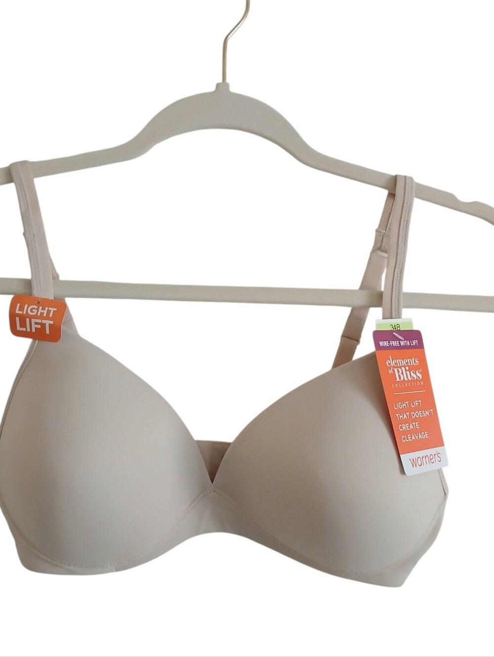 NEW WARNERS Elements Of Bliss Wire Free Light Lift Bra 34B Soft Neutral Comfy